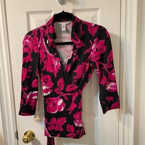 Diane Von Furstenberg Floral Wrap Silk Shirt